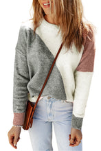 Load image into Gallery viewer, Gray Colorblock Ribbed Trim Round Neck Sweater