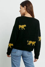 Load image into Gallery viewer, Black Cheetah Pattern Knit Round Neck Sweater