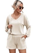 Load image into Gallery viewer, Beige Corded V Neck Slouchy Top Pocketed Shorts Set