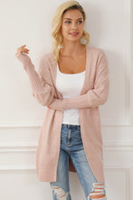Load image into Gallery viewer, Smoke Gray Ribbed Trim Puff Sleeve Open Cardigan