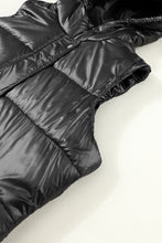 Load image into Gallery viewer, Black Hooded Long Quilted Vest Coat