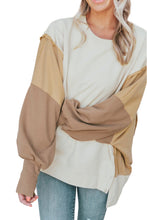 Load image into Gallery viewer, Khaki Color Block Sleeve Patchwork Oversized Sweatshirt
