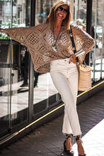 Load image into Gallery viewer, Khaki Hollowed Knit V Neck Dolman Sleeve Sweater