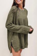 Load image into Gallery viewer, Green Waffle Knit High Slits Oversized Top