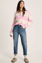 Load image into Gallery viewer, Pink Stripe Cable Knit Collared Henley Sweater