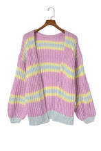 Load image into Gallery viewer, Contrast Striped Open Front Cable Cardigan