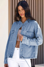 Load image into Gallery viewer, Sky Blue Roll-Up Tab Sleeve Button Down Pocket Denim Jacket
