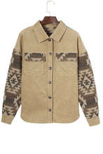 Load image into Gallery viewer, Khaki Aztec Print Patchwork Frayed Edge Corduroy Jacket
