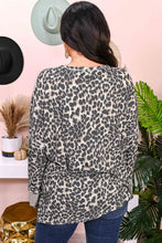 Load image into Gallery viewer, Leopard Plus Size Waffle Knit Patchwork Long Sleeve Henley Top