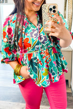 Load image into Gallery viewer, Multicolor Floral Tie Split Neck Plus Size Peplum Blouse
