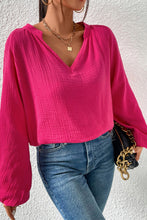 Load image into Gallery viewer, Rose Crinkle Split Neck Puff Sleeve Blouse