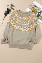 Load image into Gallery viewer, Gray Geometric Pattern Ribbed Round Neck Sweater
