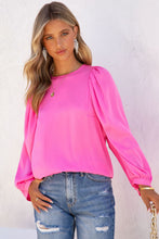 Load image into Gallery viewer, Satin Puff Long Sleeve Crewneck Blouse