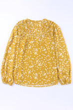 Load image into Gallery viewer, Yellow Plus Size Floral Print Ruched Split Neck Blouse