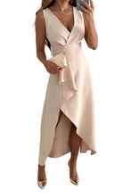 Load image into Gallery viewer, Apricot Surplice V Neck Frill Midi Dress with Slit