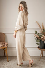 Load image into Gallery viewer, Apricot Keyhole Back V Neck Tie Waist Loose Jumpsuit

