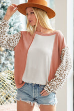 Load image into Gallery viewer, Apricot Colorblock Leopard Sleeve Patchwork Top