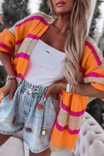 Load image into Gallery viewer, Orange Striped Colorblock Drop Shoulder Slouchy Cardigan
