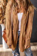 Load image into Gallery viewer, Khaki Ribbed Trim Eyelet Cable Knit Cardigan