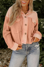 Load image into Gallery viewer, Orange Textured Waffle Knit Chest Pockets Cropped Shacket