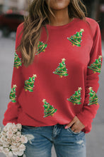 Load image into Gallery viewer, Fiery Red Sequined Christmas Tree Raglan Sleeve Sweatshirt
