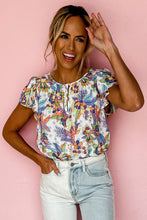 Load image into Gallery viewer, Floral Buttoned Round Neck Ruffled Sleeve Blouse