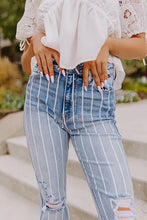 Load image into Gallery viewer, Vertical Striped Ripped Flare Jeans
