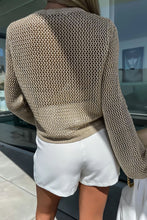 Load image into Gallery viewer, Khaki Hollow-out Knit Long Sleeve Top