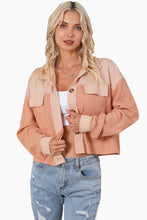 Load image into Gallery viewer, Orange Textured Waffle Knit Chest Pockets Cropped Shacket