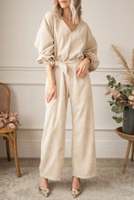 Load image into Gallery viewer, Apricot Keyhole Back V Neck Tie Waist Loose Jumpsuit
