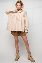 Load image into Gallery viewer, Beige Frill Exposed Seam Cowl Neck Oversized Sweatshirt