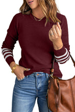 Load image into Gallery viewer, Red Striped Sleeve Plain Knit Sweater