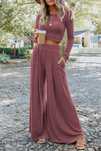 Load image into Gallery viewer, Solid Color Ribbed Crop Top Long Pants Set