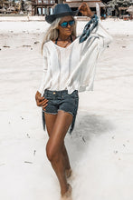 Load image into Gallery viewer, White Hollowed Detail Knitted Loose V Neck Sweater