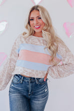 Load image into Gallery viewer, Animal Print Contrast Stripes Patchwork Puff Sleeve Knit Top