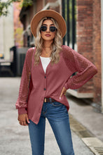 Load image into Gallery viewer, Waffled Knit Lace Long Sleeve Buttoned Cardigan