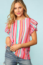 Load image into Gallery viewer, Stripe Abstract Print Stitching Ruffle Sleeve Blouse