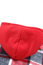 Load image into Gallery viewer, Red Hooded Plaid Button Front Shacket