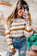 Load image into Gallery viewer, Multicolor Striped Hollowed Knitted Loose Sweater