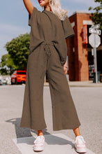 Load image into Gallery viewer, Brown Textured Loose Fit T Shirt and Drawstring Pants Set