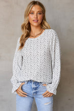 Load image into Gallery viewer, Black Floral Printed Crinkled Ruffled Bubble Sleeve Blouse