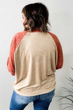 Load image into Gallery viewer, Orange Plus Size Colorblock Raglan Hoodie with Pockets