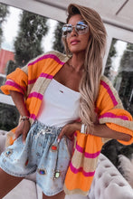 Load image into Gallery viewer, Orange Striped Colorblock Drop Shoulder Slouchy Cardigan