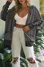 Load image into Gallery viewer, Gray Thermal Waffle Knit Full Zipper Hooded Jacket