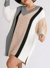 Load image into Gallery viewer, Apricot Mixed Boucl Color Block Plus Size Sweater Dress
