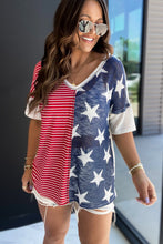 Load image into Gallery viewer, Multicolor Stripes Stars Print Knit Short Sleeves Top