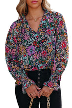 Load image into Gallery viewer, Multicolor Floral Print Ruffled Long Sleeve V-Neck Blouse