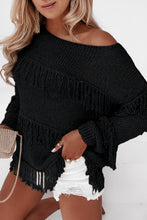 Load image into Gallery viewer, Black Boho Tasseled Knitted Sweater
