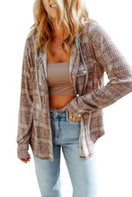 Load image into Gallery viewer, Plaid Contrast Hooded Drawstring Shacket