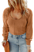 Load image into Gallery viewer, Brown Plus Size Ribbed Slim Fit Knit Top